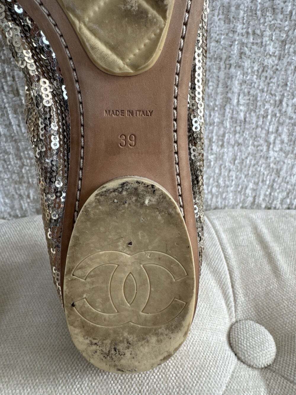 Authentic CHANEL Gold Sequin Cap-Toe Ballet Flats – Size 39 (US 8/8.5) - Picture 9 of 9